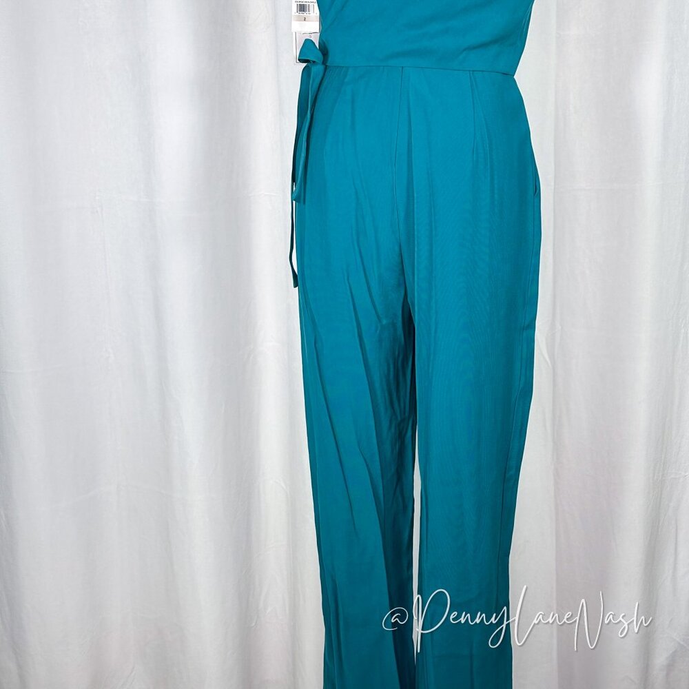 NWT 1.State Sleeveless Twill V Neck Wrap Jumpsuit Teal Size 2 - Picture 14 of 15